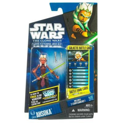 Star Wars Action Figure - Clone Wars - Ahsoka with 2 Lightsabers inc. Battle Game Card