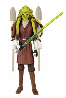 154289997.jpg Star Wars Action Figure - Clone Wars 2009 - Kit Fisto with Firing Backpack Launcher