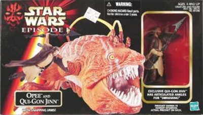 2137282136.jpg Star Wars Action Figure - Opee and Qui-Gon Jinn - with snapping Jaws - Episode 1 Playset
