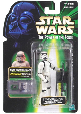 Star Wars Action Figure - Stormtrooper with Battle Damage and Blaster Rifle Rack - CommTech Chip